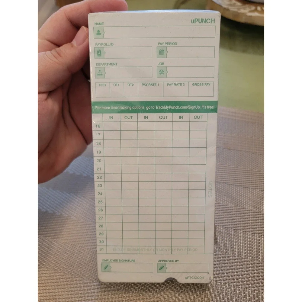 UPunch Time Cards Auto-Align 50 Pack Double-Sided 3-3/8
